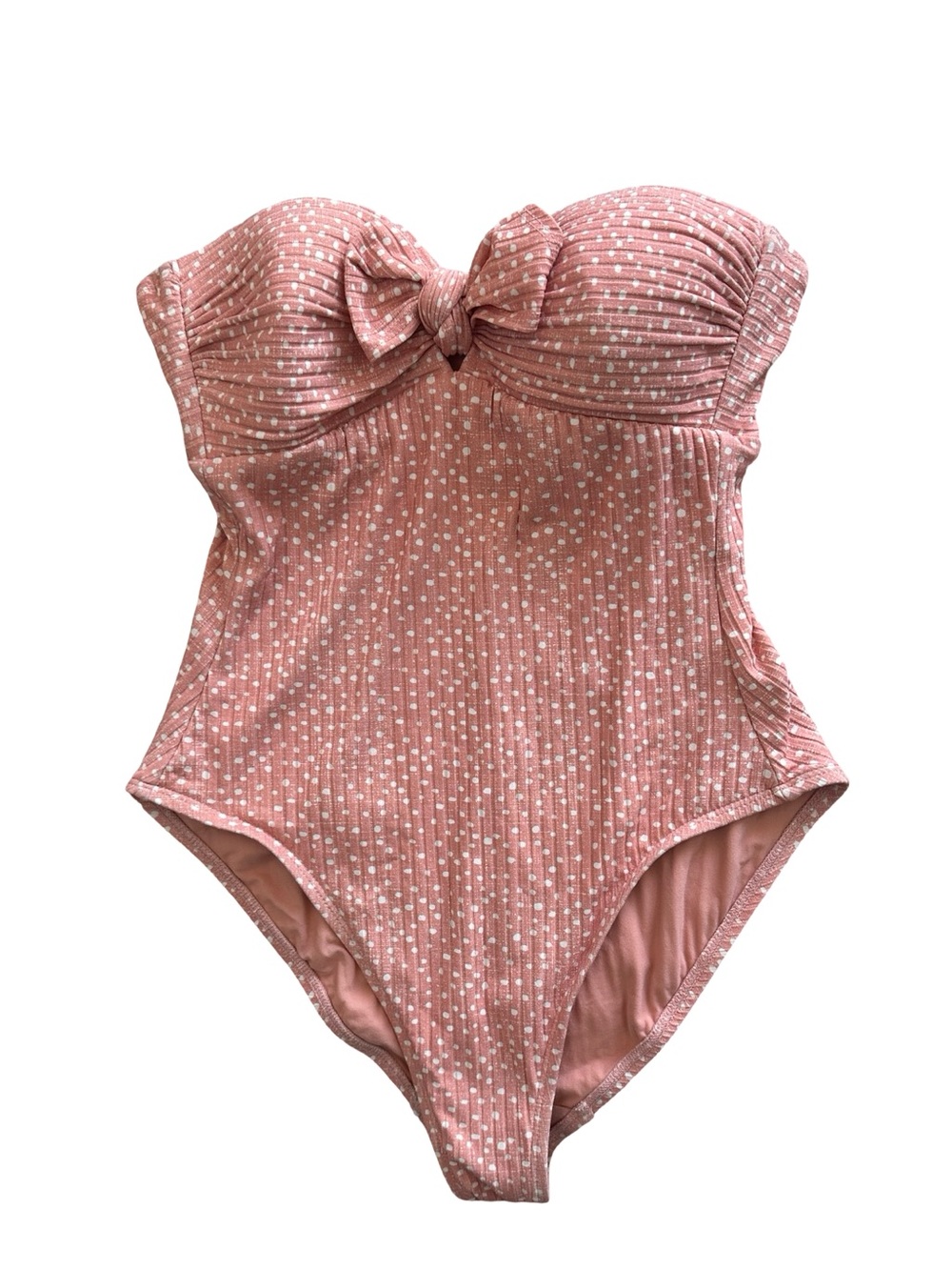 Robin Piccone Dusty Rose Polka Dot Ribbed Bow Strapless One Piece Swimsuit 6